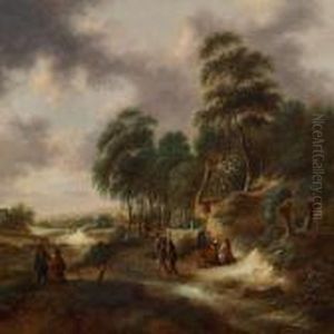A Wooden Landscape With Figures By A House by Claes Molenaar (see Molenaer)