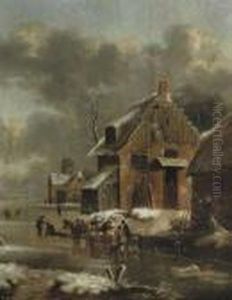 A Winter Landscape With A Horse-drawn Sleigh And Figures