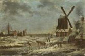 Paysage D'hiver Avec Un Moulin by Claes Molenaar (see Molenaer)