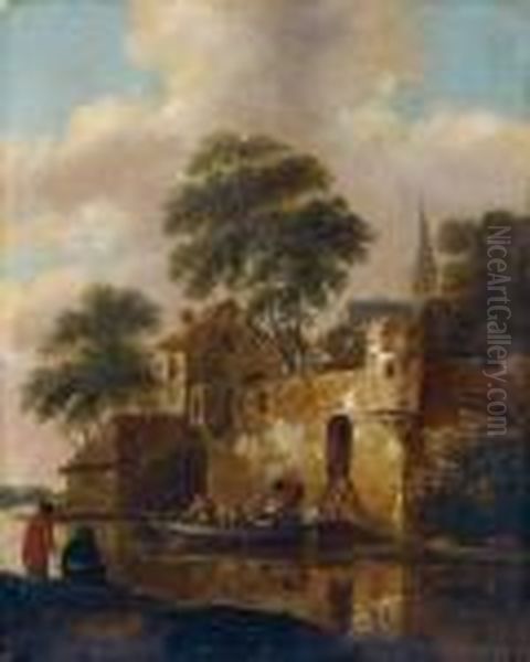 Flusslandschaft Mit Architektur- Und Figurenstaffage. - view 1