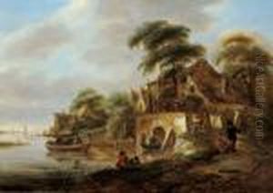Flusslandschaft Mit Brucke Und Fischern. by Claes Molenaar (see Molenaer)