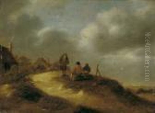 Dunenlandschaft Mit Drei Sich Unterhaltenden Mannern - view 1