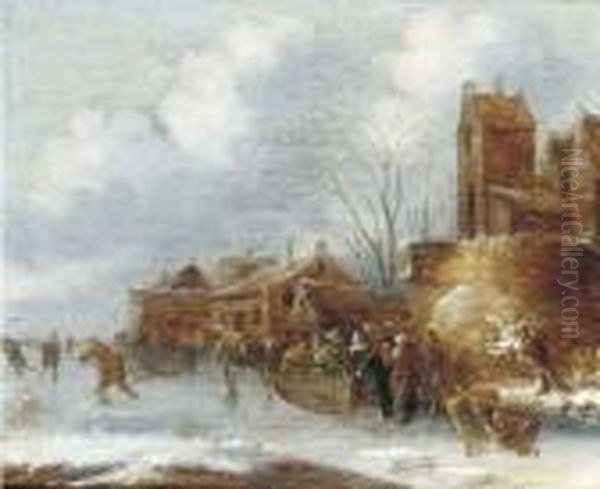 A Winter Landscape With Figures On A Frozen Canal - view 1