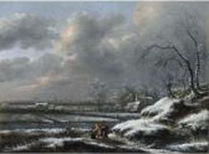 A Winter Landscape With A Man
Pushing A Sledge In The Foreground, A View Of Haarlem With The Cathedral
Of St. Bavo Beyond by Claes Molenaar (see Molenaer)