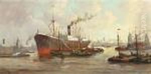 Schepen En Silo's Rotterdamse Haven by Evert Moll