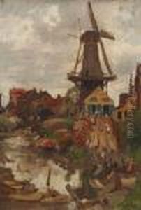 "niederlandische Dorfansicht Mit Windmuhle" by Evert Moll