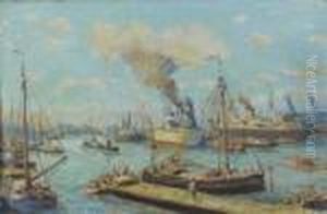 Vue D'un Port Avec Voiliers Et Paquebot by Evert Moll