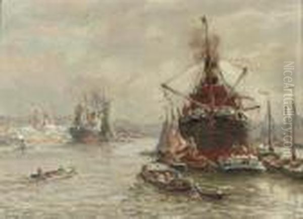 Cargo Ships In Rotterdam Harbour - view 1