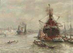 Cargo Ships In Rotterdam Harbour by Evert Moll