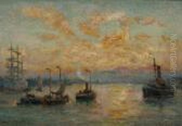 Havengezicht Met Ondergaande Zon - view 1