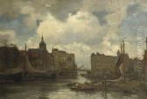 The Harbour Of Dordrecht With The Dome Of The Groothoofdspoort