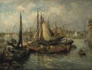 Sailing Vessels Moored In The Harbour Of Dordrecht by Evert Moll