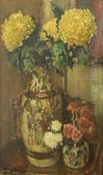 A Still Life With Chrysanthemums In Two Chinese Vases - view 1