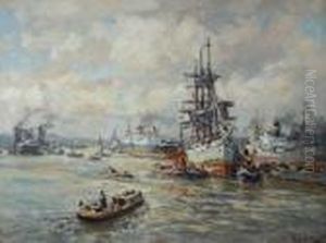 View Of The Harbour Of Rotterdam by Evert Moll