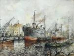 Two Watercolors Of Ships In A Harbour Two Watercolors Of Ships In A Harbour