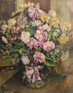 A Floral Still Life Of Pink And Yellow Flowers by Evert Moll