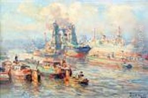 Rotterdam Harbour With Many Boats by Evert Moll