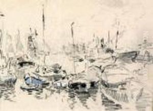 Harbour Scene With Boats And Barges by Evert Moll