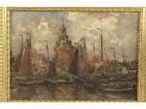 Evert Moll (1878 - 1955). "port En Hollande". Huile Sur Toile Signee En Bas A Gauche. 27 by Evert Moll