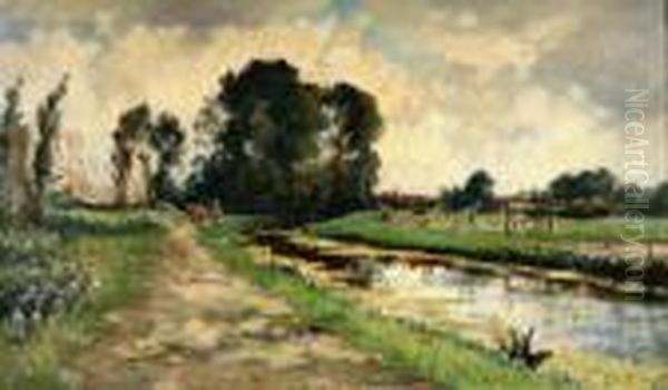 Landschap Met Sloot En Vee. Gesigneerd - view 1