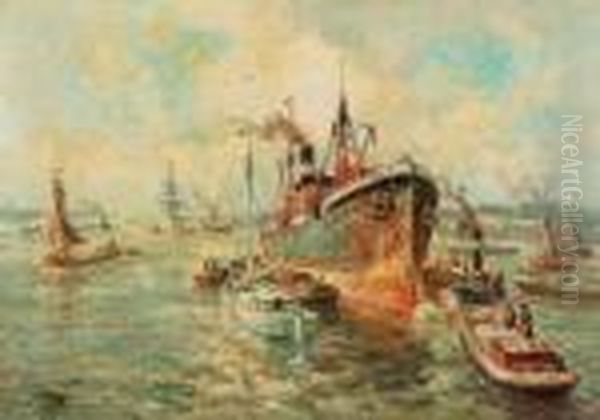 Cargoships In Rotterdam Harbour - view 1