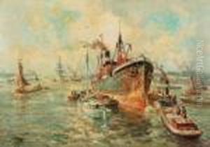Cargoships In Rotterdam Harbour by Evert Moll
