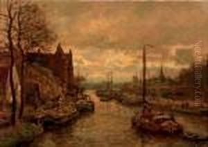 Shipping On A Canal At Sunset by Evert Moll