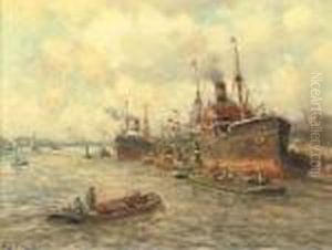 Ships In The Harbour Of Rotterdam by Evert Moll