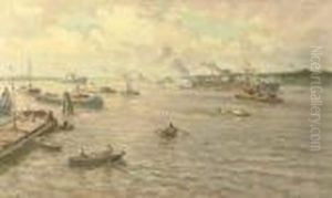 A Busy Day In Rotterdam Harbour by Evert Moll