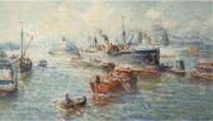 A Busy Day At Rotterdam Harbour by Evert Moll