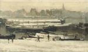 Winter: Moored Shipping Along A Quay In Rotterdam