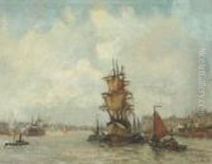 A Busy Harbour, Rotterdam by Evert Moll