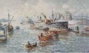 A Busy Harbour, Rotterdam by Evert Moll