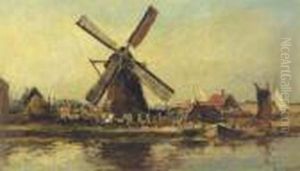 A Windmill By A River by Evert Moll