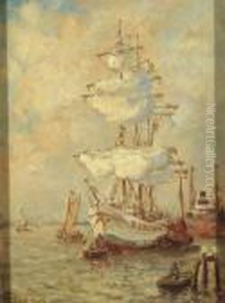 A Three-master At Anchor, Rotterdam - view 1