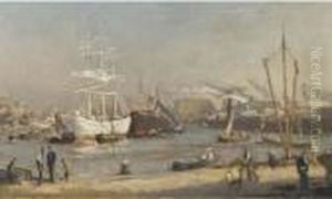 A White Threemaster In The Harbour Of Rotterdam by Evert Moll