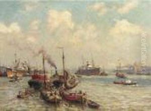 The Harbour Of Rotterdam With The Holland-america Building In The Distance by Evert Moll