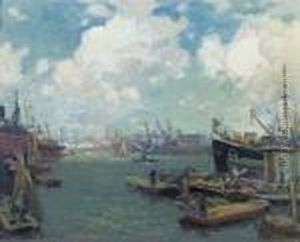 A Busy Harbour Scene, Rotterdam by Evert Moll