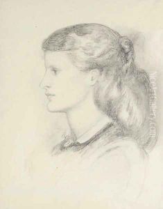 Portrait of Annie Miller, bust-length, in profile to left by Dante Gabriel Rossetti