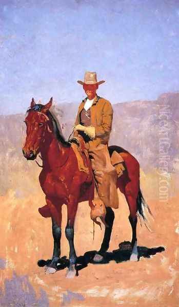 Mounted Cowboy In Chaps With Race Horse - view 1