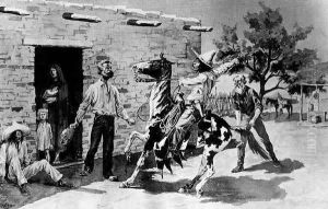 Remington's original wash drawing for the Harper's Weekly illustration 'The Apaches Are Coming'. Frederic R by Frederic Remington