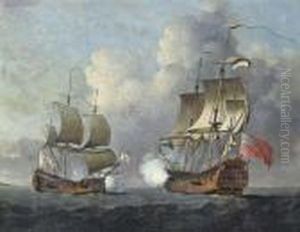 A Royal Navy Two-decker Opening Fire On A Spanish Two-decker Flying The Flag Of Ostend
