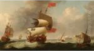 British Shipsunder Sail In Choppy Seas Beside A Coastline