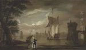 A Moonlit Coastal Scene by Peter Monamy
