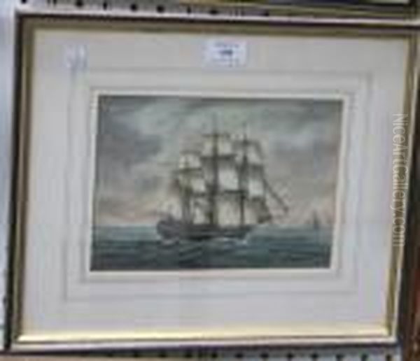 British Man-o'-war In Calm Waters Near Other Sailing Vessels - view 1