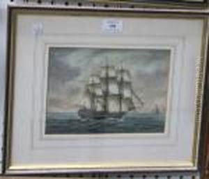 British Man-o'-war In Calm Waters Near Other Sailing Vessels