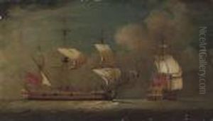 Warships Of The Red Squadron At Sea by Peter Monamy