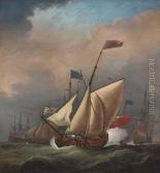 A Royal Yacht Firing A Salute To Announce Her Arrival At The Fleet Anchorage - view 1