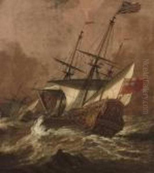 Men-o'war Heeling Over In A Swell - view 1