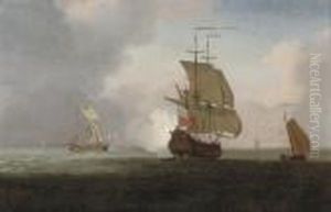 A Two-decker Announcing Her 
Arrival At The Anchorage, With An Admiralty Yacht Running Out To Meet 
Her